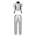 thumbnail image 2 of TiaoBug Kids Girls Hip Hop Dance Outfit Jazz Performance Metallic Crop Top and Pants Set Dancewear Silver 10, 2 of 4