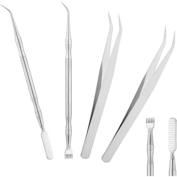4pcs Eyelash Separator Tool Lash Lift Tool Kit Iron Eyelash Tweezers Stainless Steel Lashes Comb