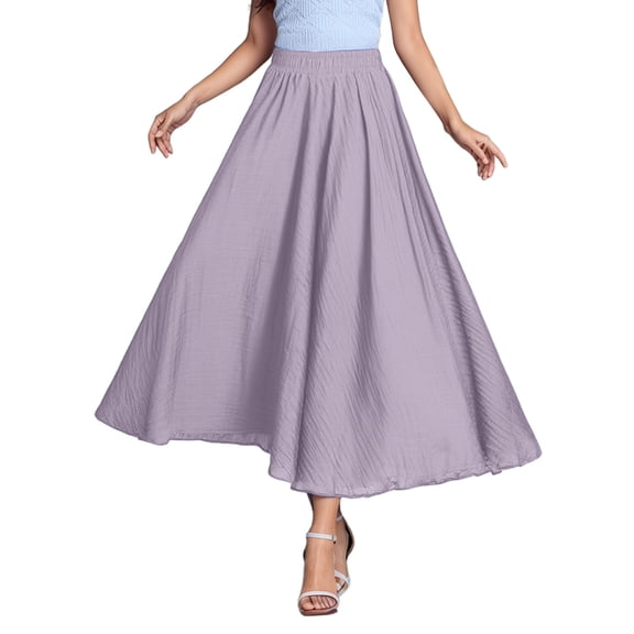 QHFBli Women's Girls Elastic Waist Long Flowy Bohemian Cotton Casual Maxi Skirt for Summer Beach Holiday