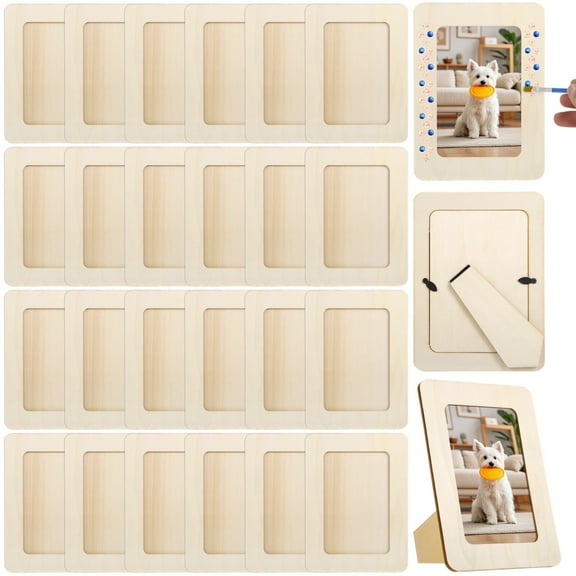 24 PCS Unfinished Wooden Photo Frames, 5.5 x 7.5 in Wood Craft Frames Set, Paintable Picture Frames for DIY Projects, School Crafts, Home Decorations