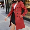 thumbnail image 4 of Sexlip Spring Windbreaker Women Lapel Slim Double-Breasted Jacket Dignified Medium-Length Plus Size Trench Coat Red M, 4 of 5