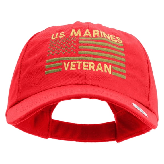 US Marines Retired Flag Design Embroidered 6 Panel Unstructured Cotton Twill Cap Made in USA - Red OSFM