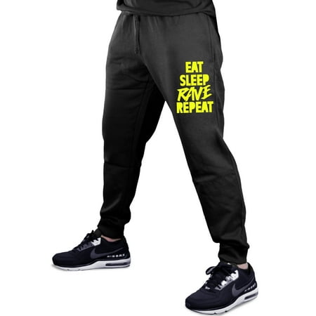 Men's Eat Sleep Rave Repeat V425 Black Fleece Gym Jogger Sweatpants Large Black