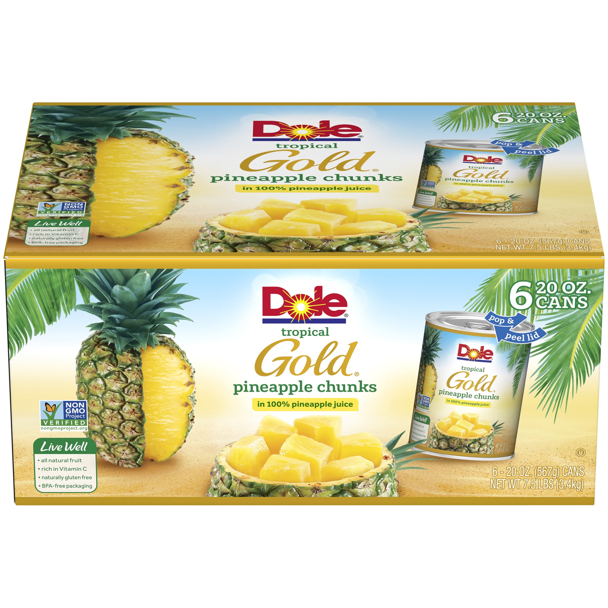 (6 Pack) Dole Gold Pineapple Chunks Cans, 20 oz Cans
