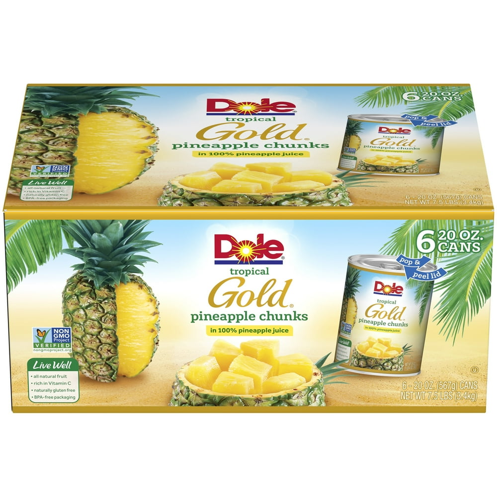 Dole Gold Pineapple Chunks in 100 Pineapple Juice 20oz, 6pk Walmart