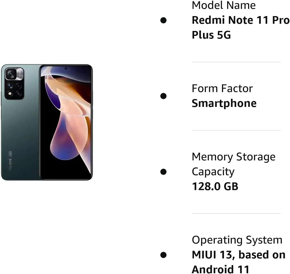  Xiaomi Redmi Note 11 Pro+ Plus 5G + 4G 128GB + 8GB Unlocked  6.67 108MP Night Mode (Ony Tmobile Mint Metro USA) + (w/Fast Car 51W  Charger Bundle) (Forest Green (Global)) 