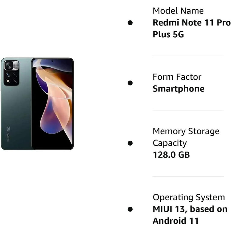  Xiaomi Redmi Note 11 Pro 5G + 4G Volte 64GB + 6GB Factory  Unlocked 6.67 108MP Camera Night Mode (Not Verizon Sprint Boost Cricket  Metro At&T) + (w/Fast Car Charger Bundle) (