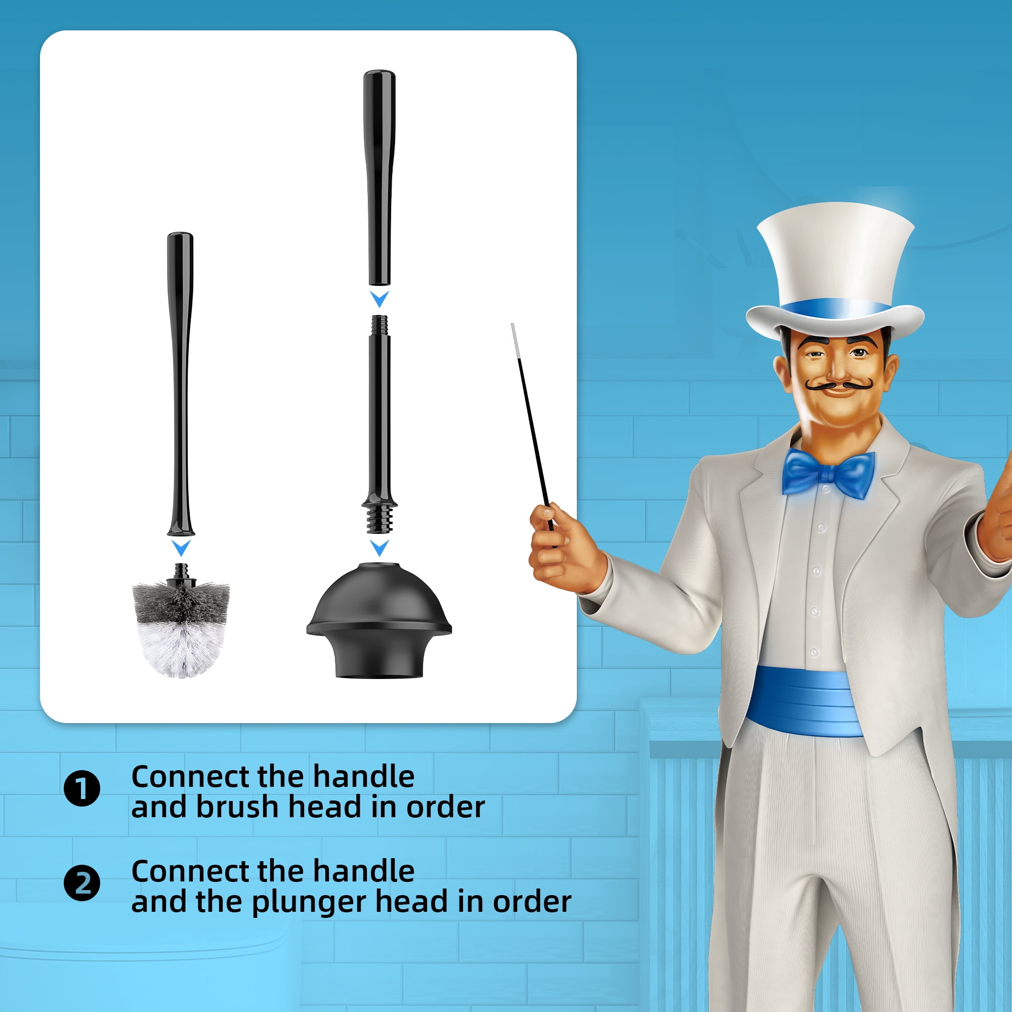 MR.SIGA Toilet Plunger and Bowl Brush Combo, Black, 1 Set,for Adult