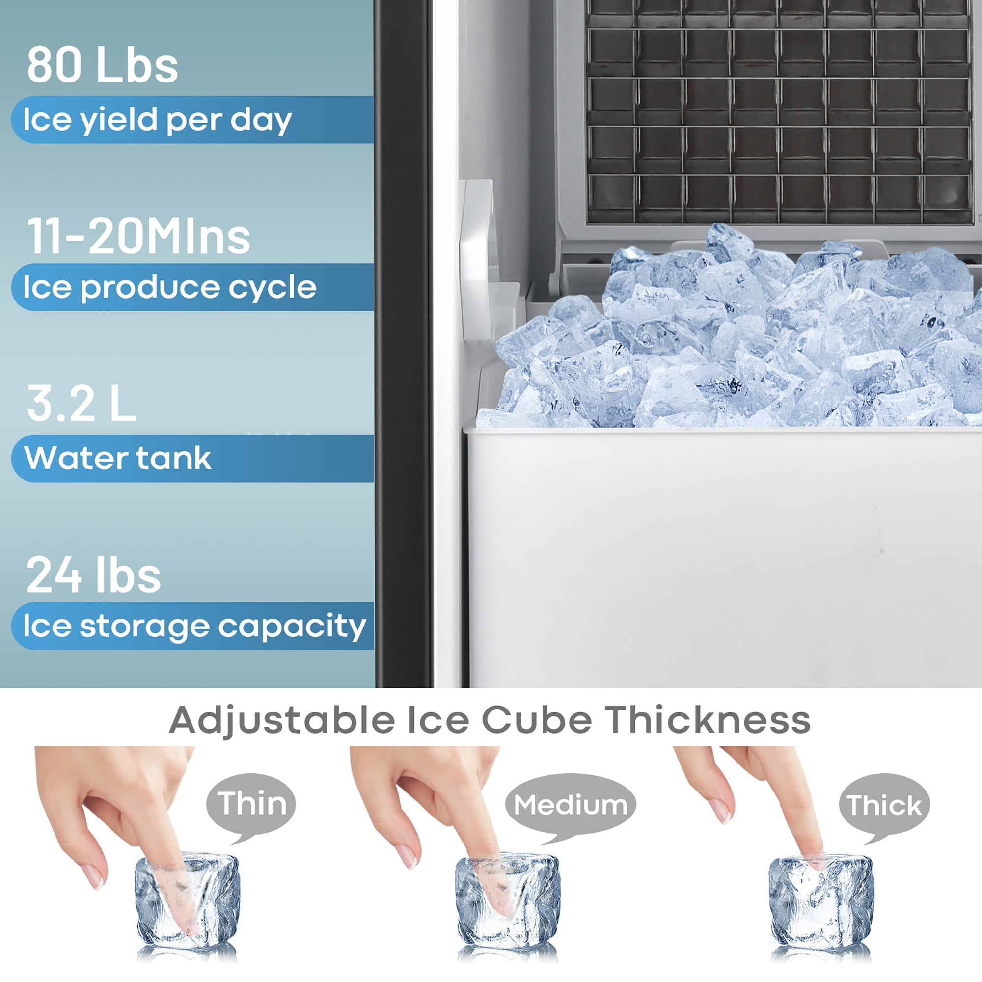Costway 15 in. 80 lb. Built-In Ice Maker Freestanding 24H Timer