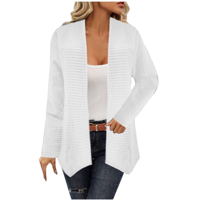 AherBiu Cardigan de Printemps pour Femmes à Manches Longues, Ouvert à l'Avant, Col en V, Tenue de Bureau Décontractée