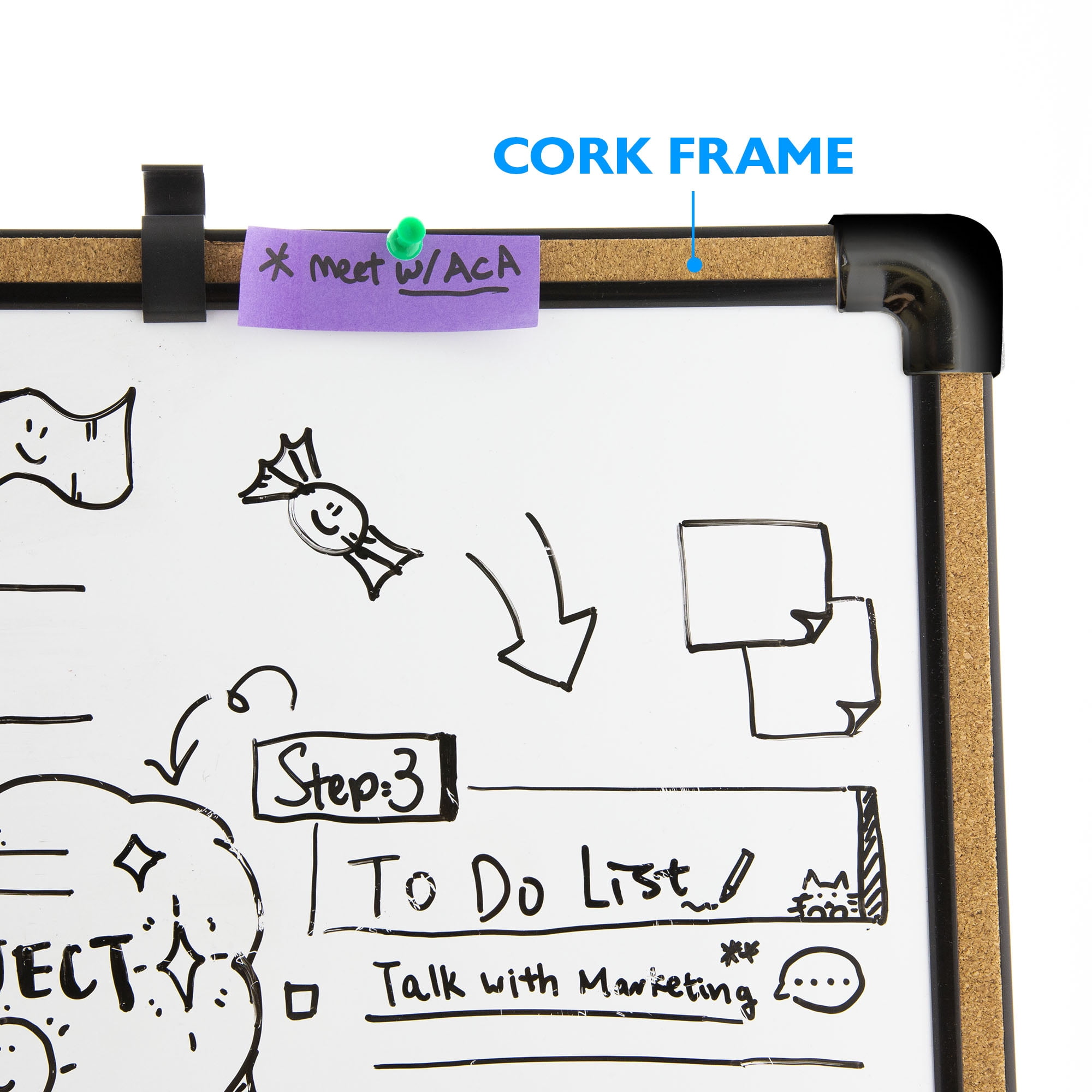BAZIC Magnetic Dry Erase Board Black Cork Framed 17" X 23", Whiteboard Marker Magnets, 6-Pack