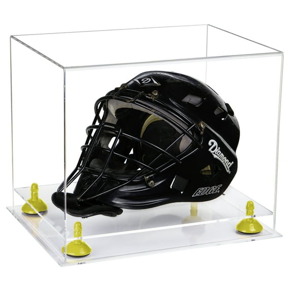 Clear Acrylic Catchers Helmet Display Case with Yellow Risers and Clear Base (A002-YR)