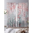 thumbnail image 3 of Pink Teal Forest Semi Sheer Window Curtains 84 Inches Long, Modern Oil Painting Art Rod Pocket Voile Silky Chiffon Curtain Light Filtering Drapes for Living Room, Kitchen, Bedroom, 52"x84", 2 Panels, 3 of 9