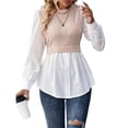 thumbnail image 2 of Camisa de Mujer con Botones y Diseño Patchwork, Larga, Cuello Redondo, Dos en , de Punto Canalé, con Volantes. Rosa L, 2 of 8