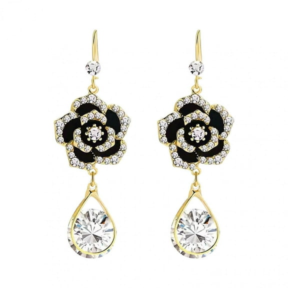 SDJMa Fashion Jewelry Rhinestone Designer Camellia Stud Earrings for Women Diamond Gold Plated Zircon Earrings Pendant Birthday Valentine Mother's Day Gifts for Girlfriend Wife Daughter Mom
