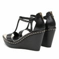 thumbnail image 4 of FSJ Women T-Strap Studded Wedge High Heels Open Toe Platform Back Zipper Sandals Fashion Cocktail Party Summer Shoes Size 9 Black, 4 of 5