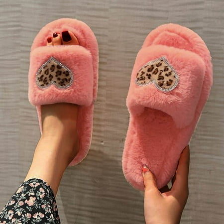 

Fashion Leopard Print Rhinestone Love Plush Shoes Thick-soled Cotton Slippers Fish Slippers for Women Womens Robe And Slippers Set Ballerina House Slippers for Women Indoor Slippers Women Pillow