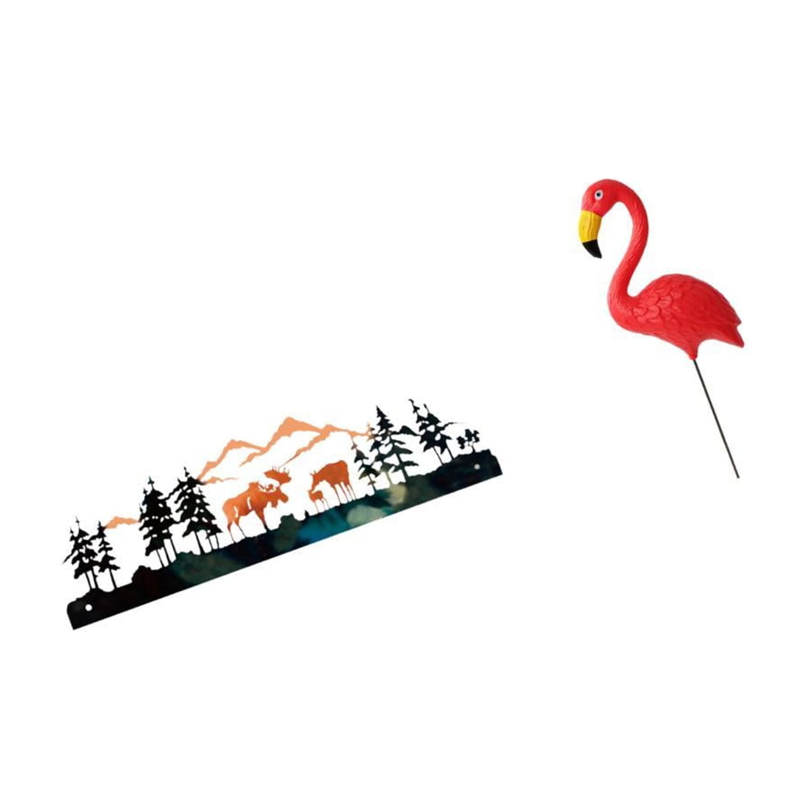Flamingo Garden Stake Wall Sculpture Boho Flowers Metal Ornament for Spring Indoor Outdoor Yard Art