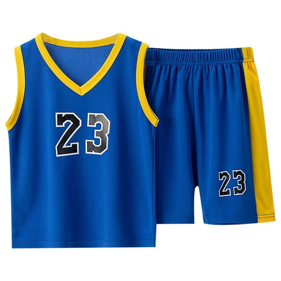YOUSNH Clothing Set Kids Summer Basketball Suit Quick Drying Sports Vest Sleeveless Two Piece Soccer Suit on V Neck Outfit for Boys Blue 11-12 Years