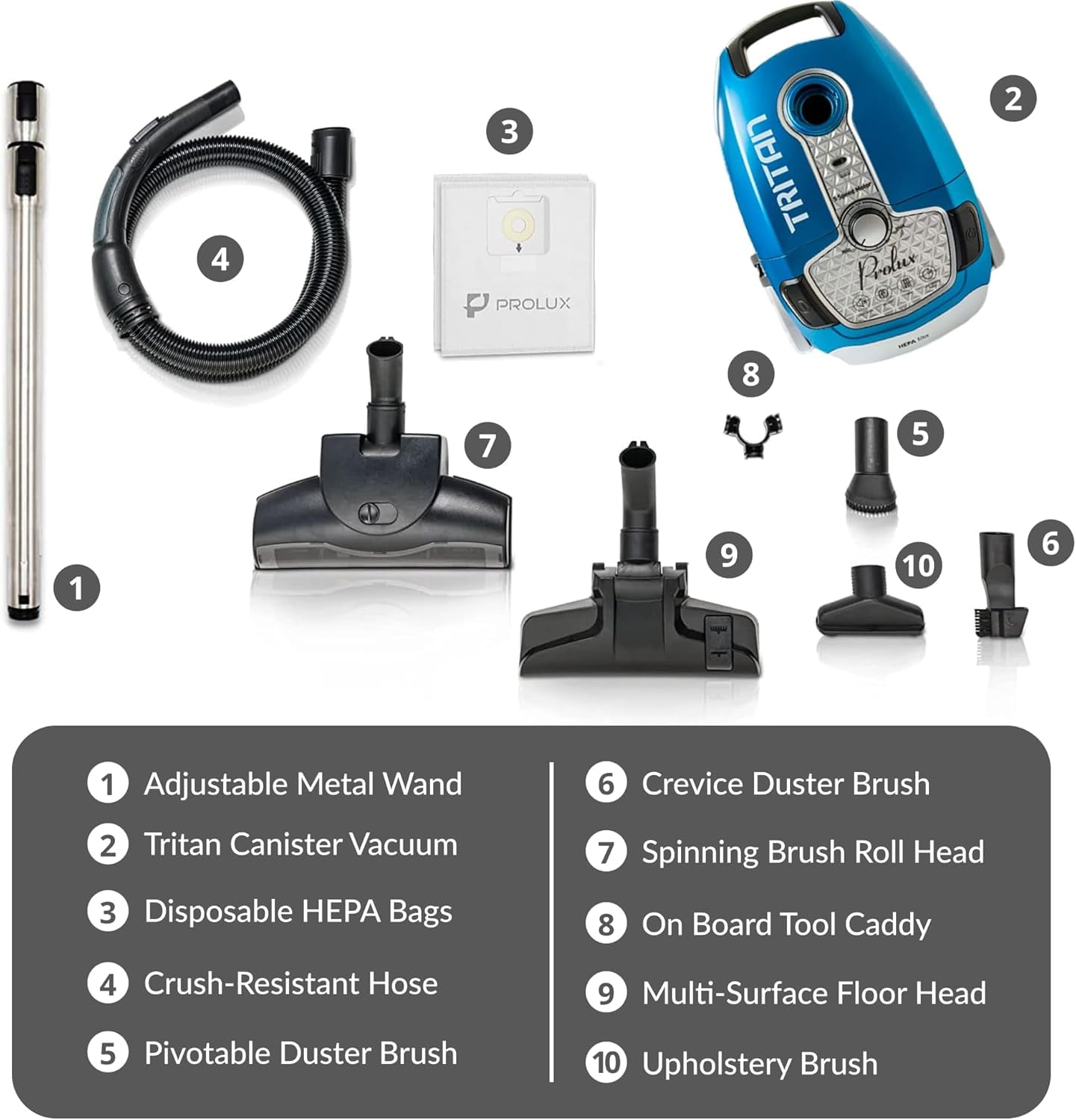 Prolux Tritan Canister Vacuum HEPA Sealed Hard Floor Vacuum With Powerful 12 Amp Motor