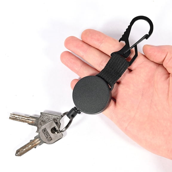 Cheers.US Multi-function Black Retractable Key Chain Keychain Anti-lost Outdoor Carabiner Heavy Duty Badge Holder Reel with Carabiner Wire Rope Bottle Opener