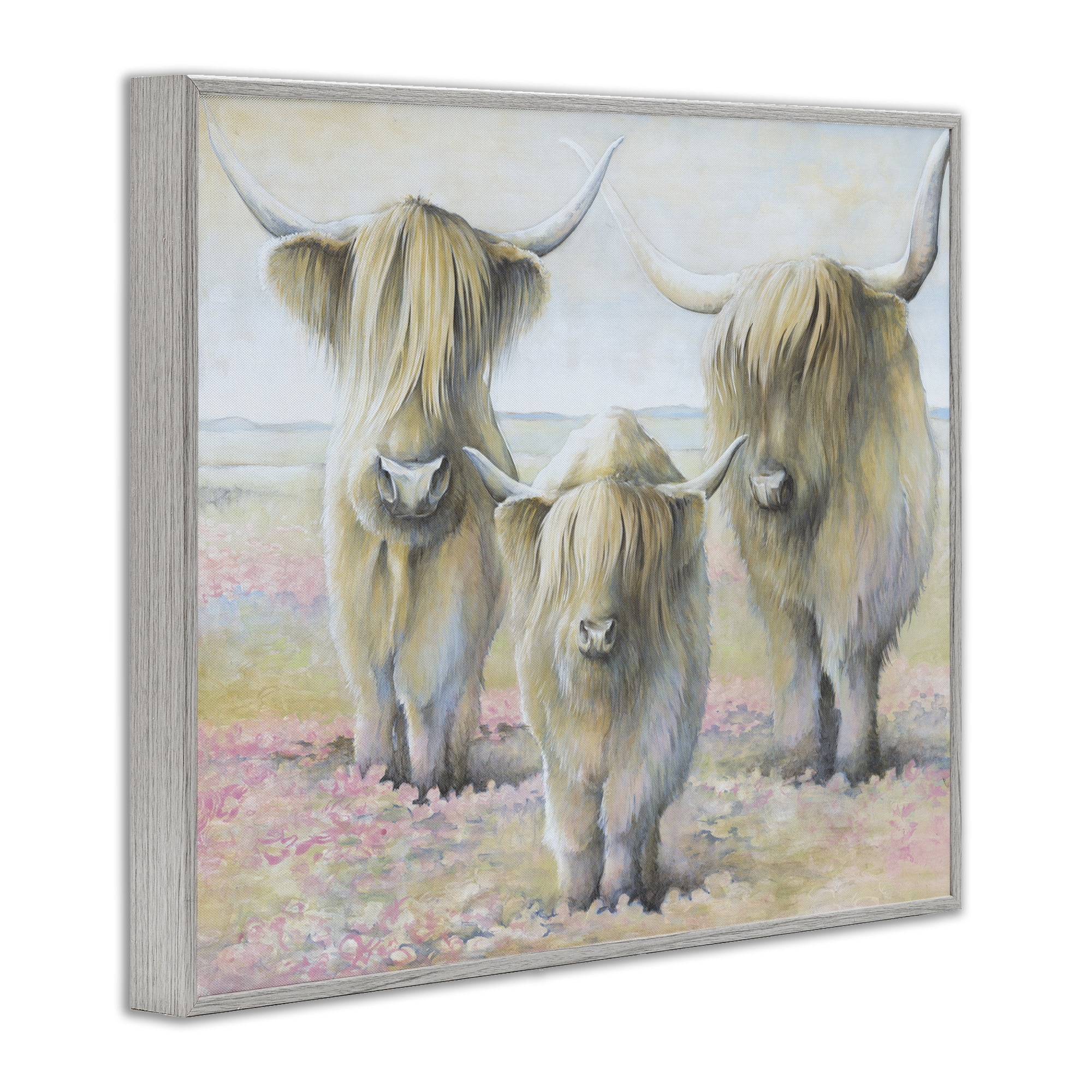 Stupell Industries Gentle Cattle Trio Animals & Insects Painting Gray Framed Art Print Wall Art, 14 x 11