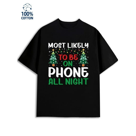 Christmas Phone T-Shirt men's Christmas 180G 100% Cotton black elegant humor Casual Unisex Shirt Graphic Tee tshirts Original Unisex Shirt Printed tshirts Retro Unisex Shirt Graphic Tee tshirts