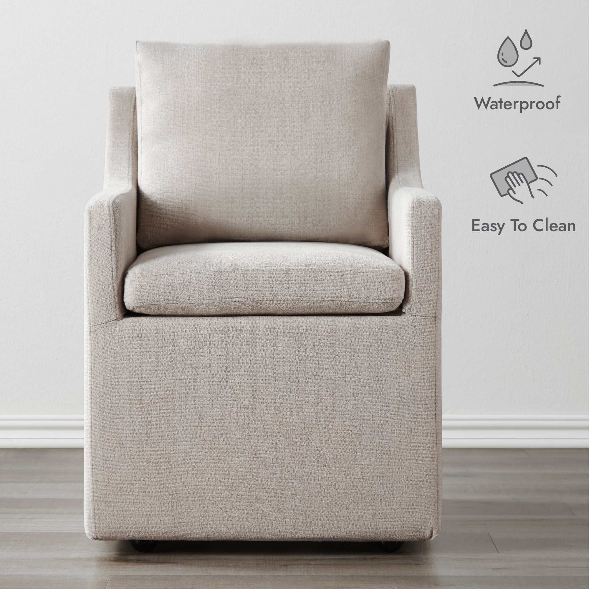 Spruce & Spring Anywhere Multipurpose Armchair with Storage & Hidden Casters, Slipcovered Cotton-Blend Dining Chair, Beige