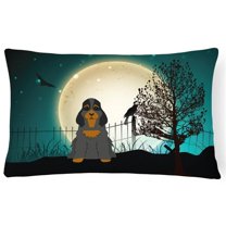 Halloween Scary Cocker Spaniel Black & Tan Canvas Fabric Decorative Pillow