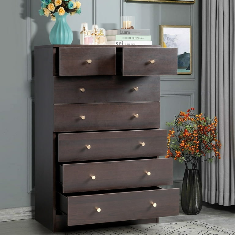 brown dresser near me Winkalon 6 Drawer Brown Double Dresser,Wood Storage Cabinet with Easy Pull Out Handles for Living Room,Chest of Drawers for Bedroom