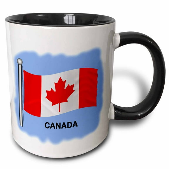 3drose, Canadian Flag Waving on a Blue Background., 11oz Two-tone Black Mug