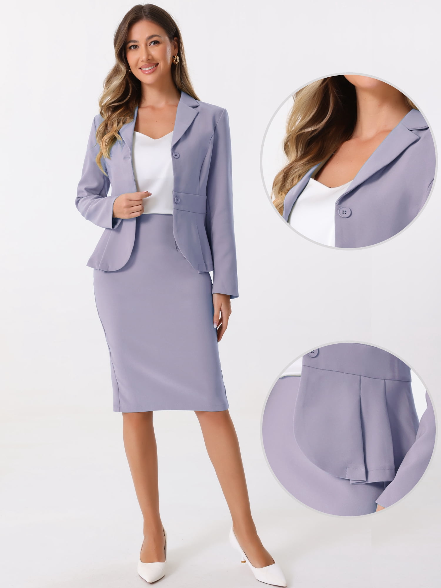 DARING DIVA Women's Peplum Blazer Pencil Skirt 2 Pcs Suit Set XS Grey Purple