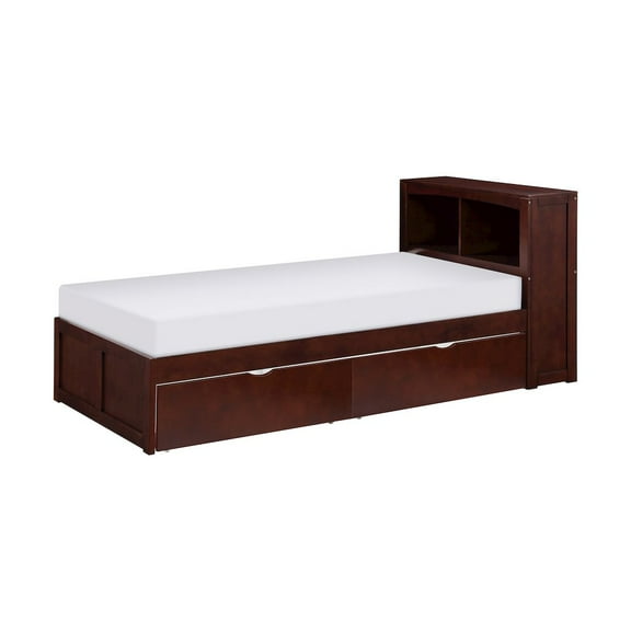 Lexicon Rowe Wood Twin Bookcase Bed with Storage Boxes in Dark Cherry