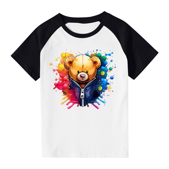 RXIRUCGD 2025 Vêtements d'Été pour Enfants Tout-Petits Garçons Filles Mode Mignon Col Rond Imprimé Manches Courtes Haut