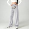 thumbnail image 2 of BJUTIR Girls Pants Letter Print Casual Wide Leg Pants Loose Fit Comfortable Pants For Youth Children Fashion Regular Fit Grey Trousers Size 8-9 Years, 2 of 4