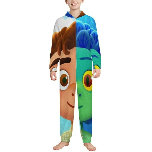 Kids Luc Onesie Pajamas Zip Up One Piece Hooded Sleepwear Fleece Jumpsuits for Boys Girls