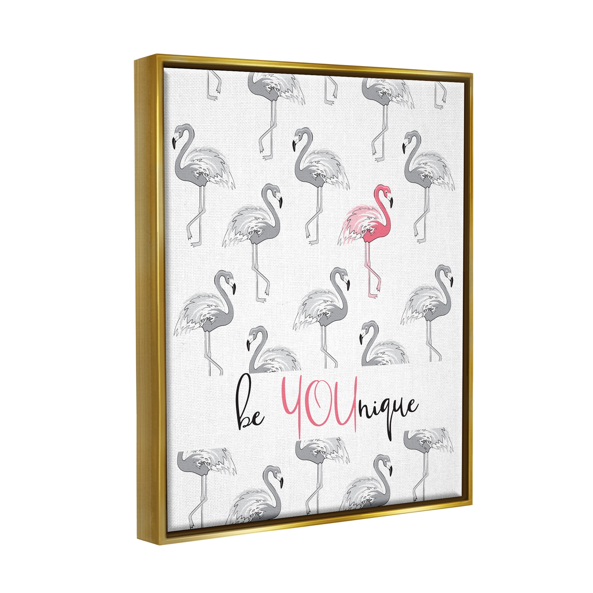 Stupell Be Younique Pink Flamingo Animals & Insects Painting Gold Floater Framed Art Print Wall Art