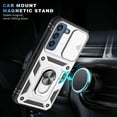 thumbnail image 4 of Design for Samsung Galaxy S23 Phone Case with Camera Lens Sliding Cover Ring Holder Kickstand - Shockproof Heavy Duty Rugged Military Grade Bumper Protective Case for Women Men, White+Black, 4 of 11