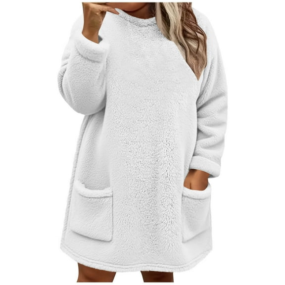 biudgviw Plus Size Sweatshirts for Women Fleece Warm Sherpa Pullover Shirts Oversized Casual Comfy Crew Neck Long Sleeve Tops with Pockets