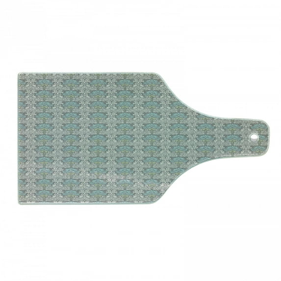 Damask Cutting Board, Vintage Pattern of Swirled Curly Foliage Motifs in Pastel Colors Royal and Floral, Tempered Glass Cutting and Serving Board, Wine Bottle Shape, Multicolor, by Ambesonne