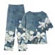 thumbnail image 3 of ICHUANYI Clearance Women's Summer Printed Short Sleeve Half Sleeve Round Neck Cropped Top + Casual Pants Suit Set Two Piece Lounge Set(Navy, S) ICHUANYI WER2023081106487, 3 of 3