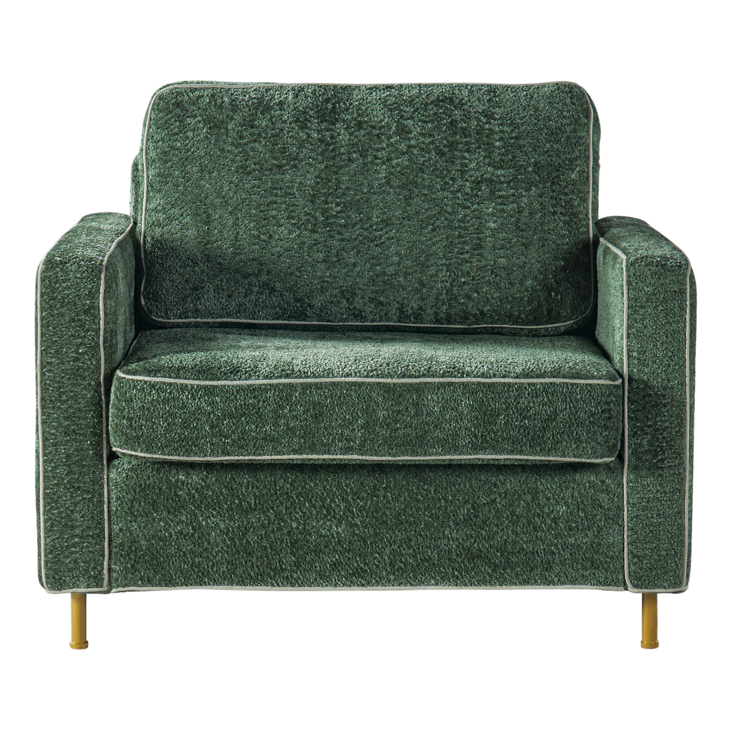 Euroco Modern Accent Chair, Oversized Chenille Upholstered Single Sofa with Deep Seat and Wood Legs, Comfy Reading Armchair for Living Room Bedroom,Green