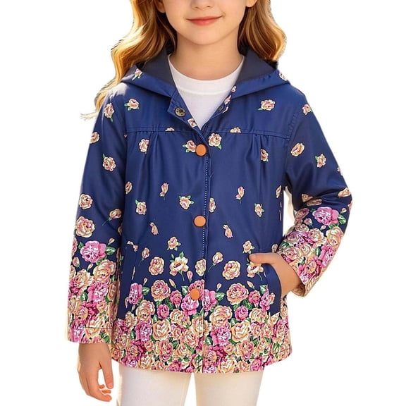 Girls Button Hoodie Jacket Kids Winter Warm Light Weight Hooded Long Sleeve Outerwear with Pocket Multicolor 4-5 Years