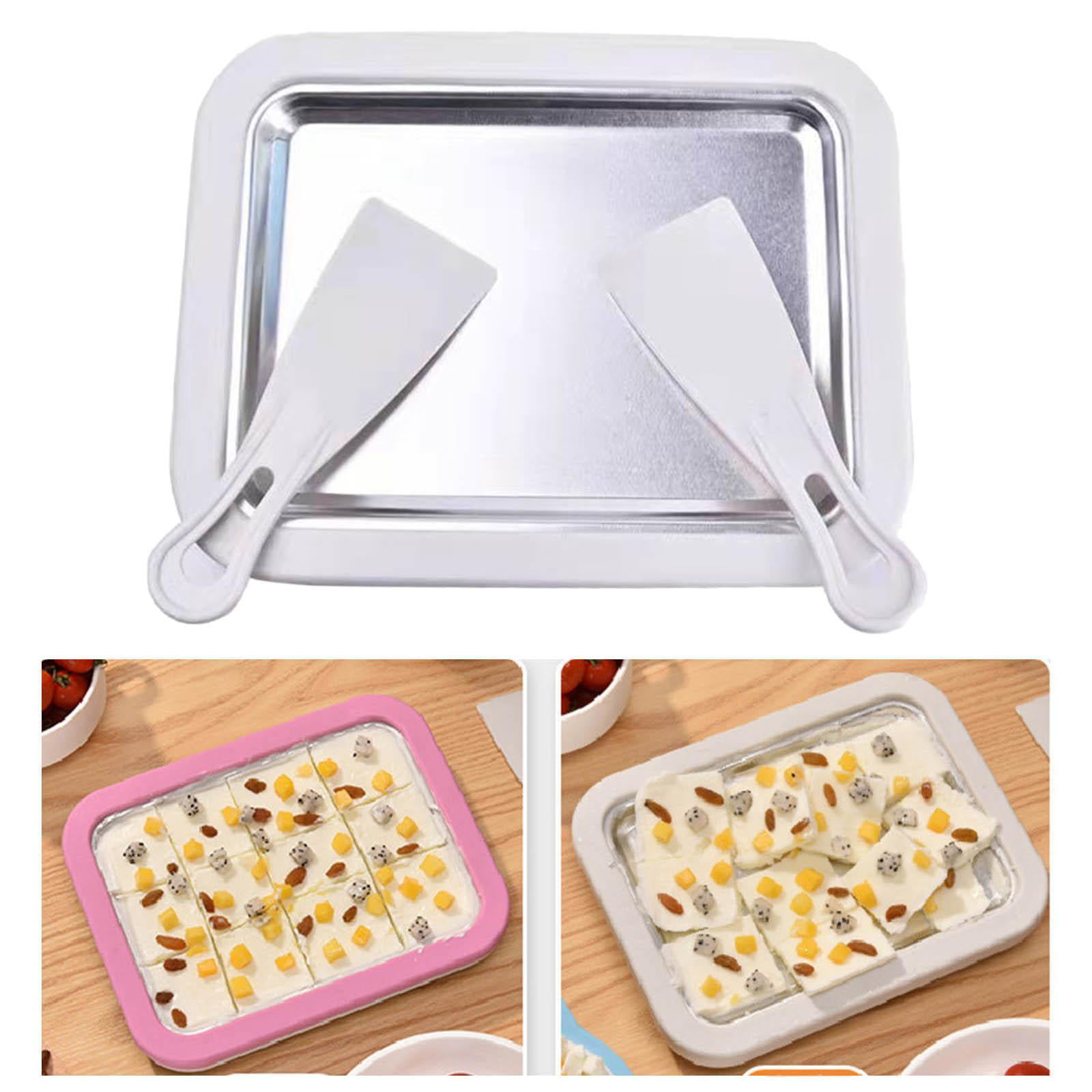 Fiocias Ice Cream Maker with 2 Spatulas Food Grade Stainless Steel Frozen Yogurt Freezer White
