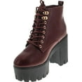 thumbnail image 3 of Soda Women's Climate Faux Leather Lace-Up Thick Platform Chunky Heel Lug Ankle Bootie, 3 of 4