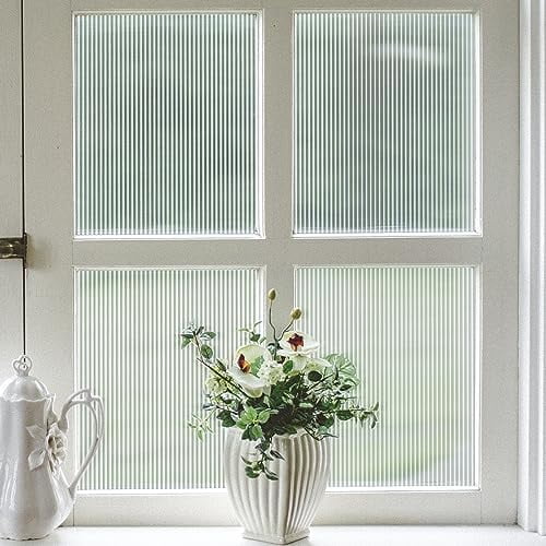 Reeded Glass Window Film, Window Privacy Film, Frosted Window Vinyl, 3D Decorative Decals Non Adhesive for Bathroom Living Room 17.7x78.7 inches