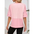 thumbnail image 3 of Camiseta Dokotoo rosa de punto gofrado con cuello en V para mujer de gran tamaño 2025, 3 of 5