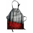 thumbnail image 1 of Forest Apron, Fantasy Woodland Under Fog Trees Jungle Bushes Contrast Colors, Unisex Kitchen Bib with Adjustable Neck for Cooking Gardening, Adult Size, Pale Grey Black and Red, by Ambesonne, 1 of 4