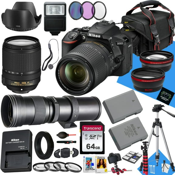 Nikon D5600 DSLR Camera with AF-S DX 18-140mm f/3.5-5.6G ED VR Lens And 420-800mm Lens   64GB Memory   Extra Battery   Slave Flash   Filters   Tripod   More (30pc Bundle)