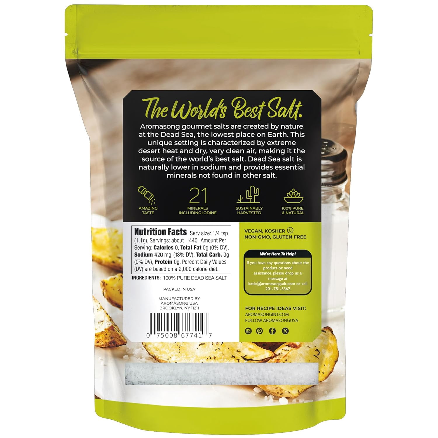 Aromasong Fine Dead Sea Salt – 100% Pure & Natural Table Salt for Cooking & Baking – Fine Grain – Bulk 5 lb